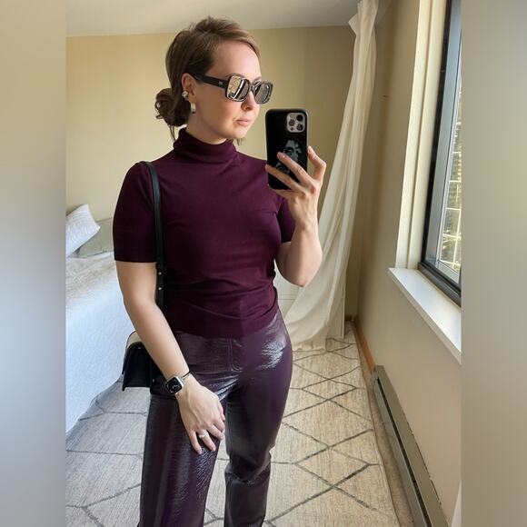 ☘️ Mango Short Sleeve Turtleneck in Burgundy / Mauve, L - Picture 11 of 12